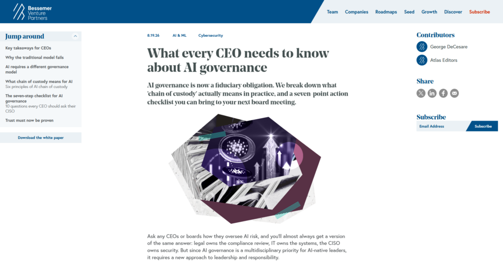 Atlas article outlining AI governance priorities and a seven-step action checklist