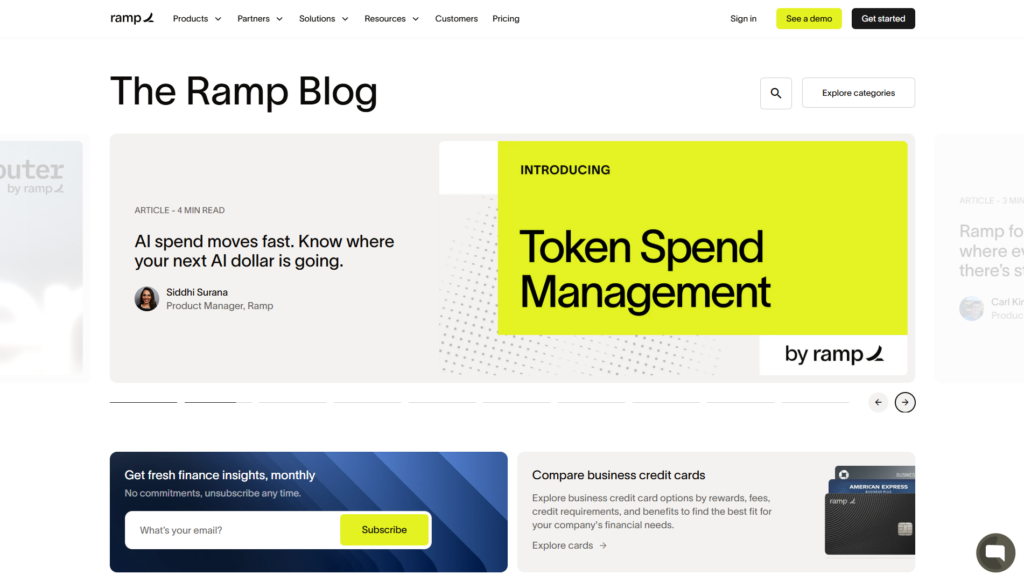 Ramp blog featuring an article on managing AI spending and business finance