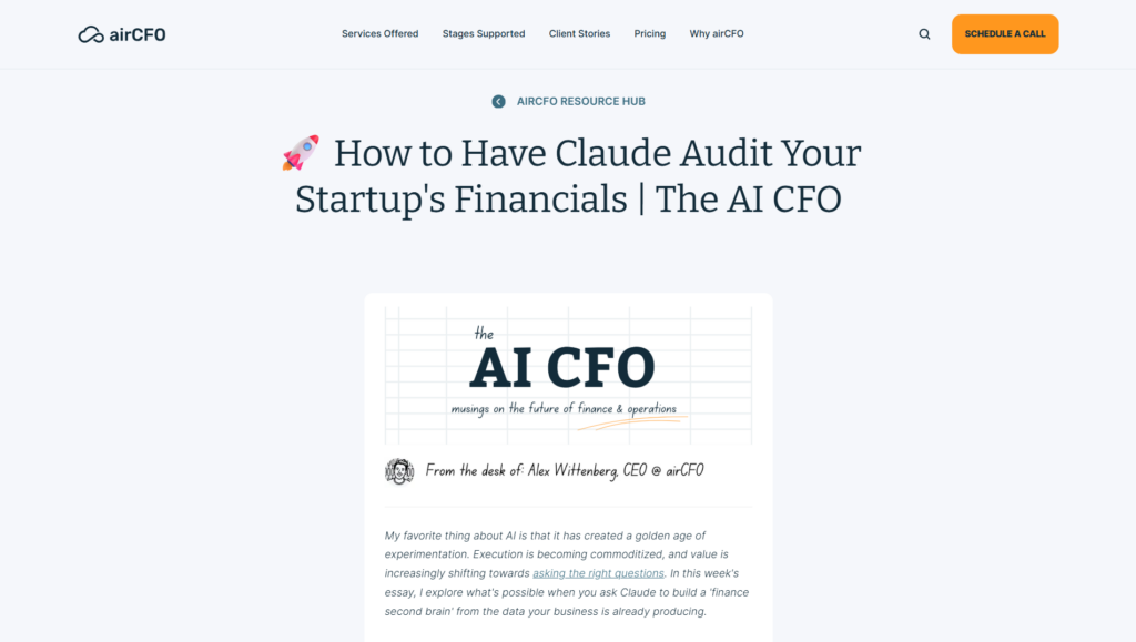 The AI CFO article showing Claude used to audit startup financials